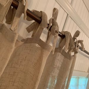 Tie Top Burlap Curtains 3 Panels 84in. long 35in. wide